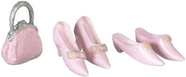 Dollhouse Miniature Shoes, 2 Pairs, W/Purse, Pink